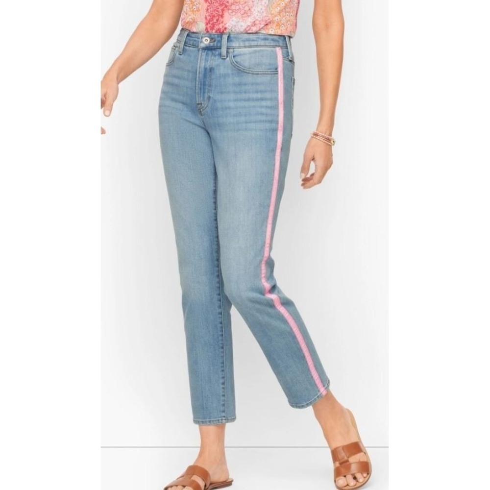 Talbots Light Blue Denim Ankle Jeans with Pink Side Stripe